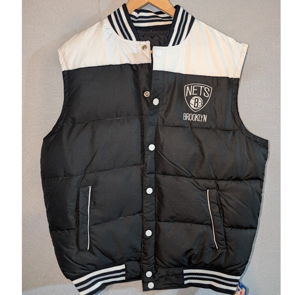 NBA Brooklyn Nets Puffer Reversible Vest Large JH Design Streetwear NWT Black